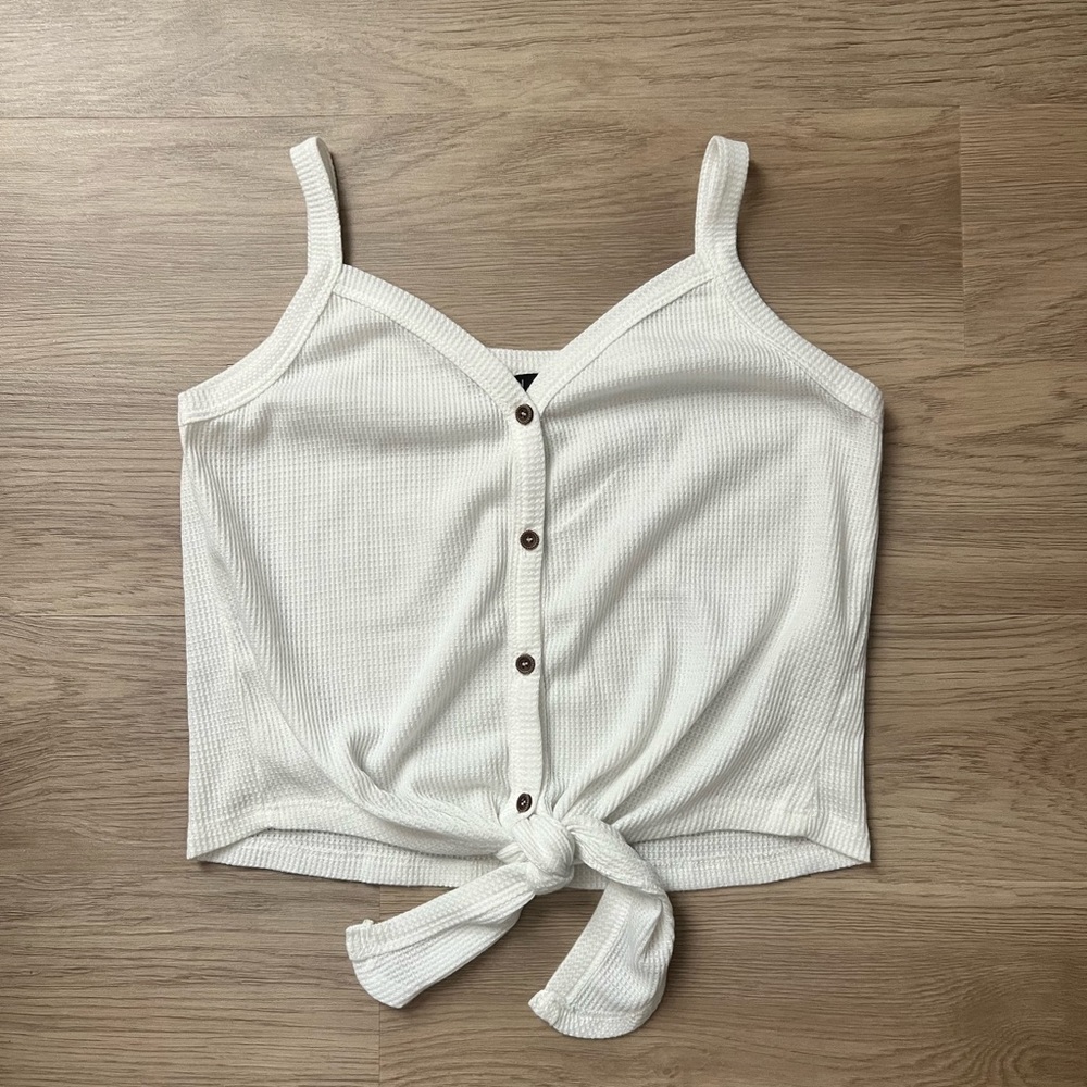 White Button-Down Tie-Front Women's Top